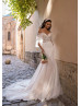 Blush Sparkly Lace Tulle Sexy Mermaid Wedding Dress